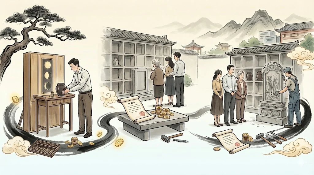 模擬陳先生家庭由暫存骨灰到合葬上位的完整費用計算預算表