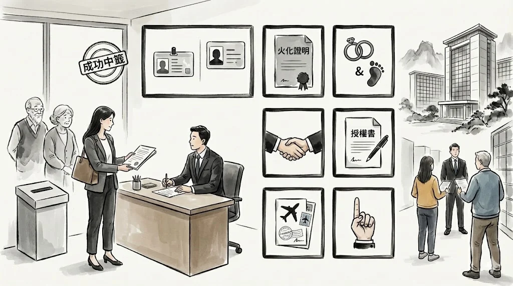 對比骨灰龕位申請階段與辦理配位階段所需正副本文件的對照表