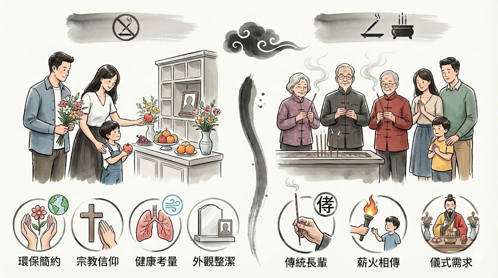 incense-ban-regulations-at-public-columbarium 說明禁香區不設公眾香爐,嚴禁煙火,但歡迎家屬使用鮮花或電子祭品。
